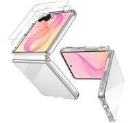 Anoowkoa Case for Samsung Galaxy Z Flip 8 5G with 2 Pack Z Flip 8 Screen Protectors, TPU and PC Hybrid Acrylic Slim Phone Case,Never Yellow Ultra Clear Crystal Protective Hard Back Cover