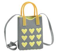 Anopo Little Knitted Cell Phone Bag Crochet Crossbody Bag Women's Wristlet Handbag with Heart Pattern Grey
