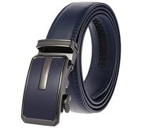 Anopo Mens Genuine Leather Ratchet Belt Slide Automatic Alloy Buckle Jeans Suit Belt for Casual and Business Dress Adjustable Trim to Fit-Blue 130CM
