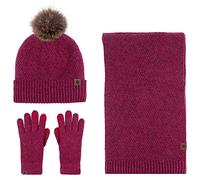 Anopo Scarf Hat Glove Set Knitted Wool Blend Beanie pompom Hat Skull Cap Long Scarf Touchscreen Gloves 3pcs Winter Warm Thick Set Burgundy