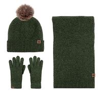 Anopo Scarf Hat Glove Set Knitted Wool Blend Beanie pompom Hat Skull Cap Long Scarf Touchscreen Gloves 3pcs Winter Warm Thick Set Olive