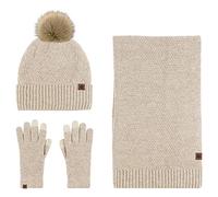 Anopo Scarf Hat Glove Set Knitted Wool Blend Beanie pompom Hat Skull Cap Long Scarf Touchscreen Gloves 3pcs Winter Warm Thick Set Camel