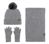 Anopo Scarf Hat Glove Set Knitted Wool Blend Beanie pompom Hat Skull Cap Long Scarf Touchscreen Gloves 3pcs Winter Warm Thick Set Grey