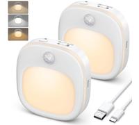 ANOPU Motion Sensor Lights Indoor, 2 Pack Rechargeable Night Light with 3 Colour Temperature, 5 Brightness and AUTO/ON/Off Modos, Stick on Lights with Magnetic Strips for Bathroom, Bedroom, Stairs