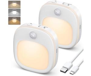 ANOPU Motion Sensor Lights Indoor, 2 Pack Rechargeable Night Light with 3 Colour Temperature, 5 Brightness and AUTO/ON/Off Modos, Stick on Lights with Magnetic Strips for Bathroom, Bedroom, Stairs