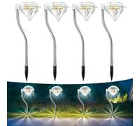 Anordsem Solar Lights for Outdoor Garden: Weatherproof LED Fairy Diamond - Stake Light White Lighting for Outside Balcony Decoration - Gardening Gift for Women