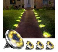 Anordsem Solar Lights Outdoor Garden: 4 Pack Stainless Steels 8 LED Ground Light - Waterproof Warm Lighting for Pathway Deck - Gardening Gifts for Homeowners