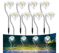 Anordsem Solar Lights Outdoor Garden: Stainless Steel LED Diamond Stake Lamp 8 Pack - Weatherproof White Lighting Outside Fence Patio Dalcony Decor - Christmas Gifts for Homeowners