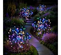 Anordsem Solar Lights Outdoor Garden: Waterproof Firework LED Fairy Lamps 4 Pack - Coloured DIY Christmas Decorations for Outside Patio Pathway - Gardening Gifts for Women Friends