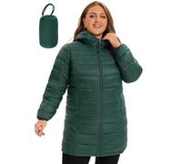 ANOTHER CHOICE Plus Size Packable Hooded Puffer Jacket for Women, Dark Green, 3X