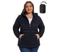 ANOTHER CHOICE Plus Size Packable Puffer Coat for Women, Light Weight Winter Jacket with Hood, Black, 6X