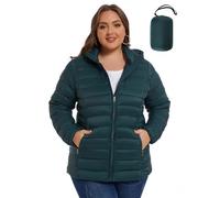 ANOTHER CHOICE Plus Size Packable Puffer Coat for Women, Light Weight Winter Jacket with Hood, Green, 5X