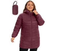 ANOTHER CHOICE Plus Size Packable Puffer Jacket for Women, Lightweight Quilted Puffer Coat with Hood, Wine, 5X