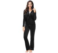 ANOTHER CHOICE Velour Tracksuit Women 2 Piece Zip-Up Velvet Sweatsuits Hooded Soft Jogging Set, Black, Medium