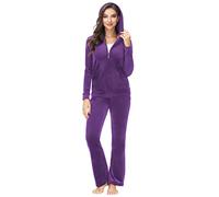 Another Choice Velour Tracksuit Women 2 Piece Zip-Up Velvet Sweatsuits Hooded Soft Jogging Set, Purple, X-Large