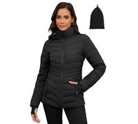 ANOTHER CHOICE Women Packable Puffer Jacket with Detachable Hood, Midweight Puffer Coat with Metal Zipper Front, Black, XL