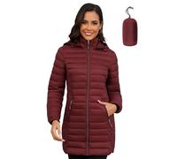 ANOTHER CHOICE Women Ultra-light Puffer Jacket, Winter Puffey Jacket with Detachable Hood Stretchy Panel Rollable, Wine, Small
