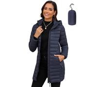 ANOTHER CHOICE Women Ultra-light Puffer Jacket, Winter Puffey Jacket with Detachable Hood Stretchy Panel Rollable, Navy, Small