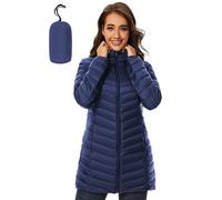ANOTHER CHOICE Women's Hooded Puffer Jacket - Warm Lightweight Packable Quilted Jacket - Navy, M, Navy blue, M