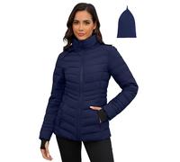 ANOTHER CHOICE Womens Packable Puffer Jacket, Lightweight Puffer Coat with Hood Winter Puffy Jacket for Women, Navy, Medium