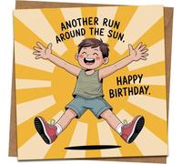 Another Run Around the Sun Birthday Card - Funny Kids Boy Greeting Card, Square 145mm x 145mm, Includes Kraft Envelope