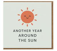Another Year Around The Sun Birthday Card - Cute Smiling Sun Illustration, Minimalist Design, Fun Universal Birthday Greeting