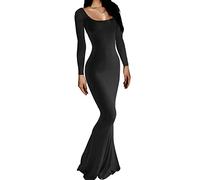 AnotherChill Women's Casual Lounge Slip Long Dress Sexy Long Sleeve Backless Bodycon Maxi Dresses 2023 Summer Slim Elegant, Long-Sleeve-Black, L