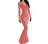 AnotherChill Women's Casual Lounge Slip Long Dress Sexy Long Sleeve Backless Bodycon Maxi Dresses 2023 Spring Slim Elegant, Long-sleeve-pink, S