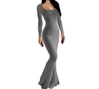 AnotherChill Women's Casual Lounge Slip Long Dress Sexy Long Sleeve Backless Bodycon Maxi Dresses 2023 Spring Slim Elegant, Long-sleeve-grey, S