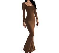 AnotherChill Women's Casual Lounge Slip Long Dress Sexy Sleeveless Backless Bodycon Maxi Dresses 2022 Spring Slim Elegant, Long-Sleeve-Brown, Small
