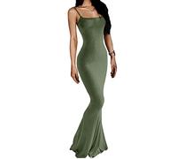 AnotherChill Women's Casual Lounge Slip Long Dress Sexy Sleeveless Backless Bodycon Maxi Dresses 2023 Summer Slim Elegant, Green, M