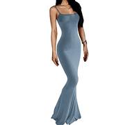 AnotherChill Women's Casual Lounge Slip Long Dress Sexy Sleeveless Backless Bodycon Maxi Dresses 2025 Summer Slim Elegant, Blue, S