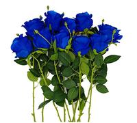 AnotherGifts 10pcs Royal Blue Artificial Silk Rose Flower Bouquet Home Decor Wedding Party Garden Long Stem for DIY