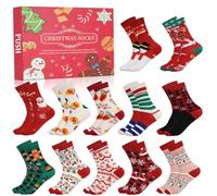 ANOTION 2024 Christmas Advent Calendar - 12 Days of Warm Socks for Women, Holiday Countdown Calendar Gifts, 12 Pairs With Christmas Tree, Elk, Snowman Patterns