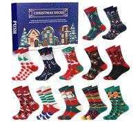 ANOTION 2024 Christmas Socks - 12 Days Advent Calendar, 12 Warm Socks for Men, Holiday Party Gifts, Christmas Tree, Elf, Snowman Patterns