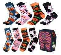 ANOTION 4 Pairs Halloween Socks,Novelty Socks for Men Women Boys Girls Gift, Pumpkin Ghost and Skeleton Pattern Gift for Men Women Christmas Thanksgiving.