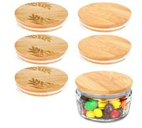 ANOTION Bamboo Lids for Gü Pots - Laser Bamboo Lid Compatible with Gu Puds Cheesecake Jars, Reusable Airtight Glass Storage Can Lids for Gu Pot, 6 Packs