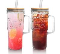 ANOTION Beer Can Shaped Glass Bamboo Cover 20 Oz Reusable Drinking Glasses Tumbler for Travel Office Home Ice Tea (Retro)