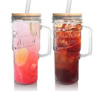 ANOTION Glass Cups with Lids and Straws - 24oz Tumbler with Handle Coffee Cups Glass Straws Glasses Mason Jar Cups Drinking Set Kitchen Essentials Coffee Bar Accessories House Warming Gifts New Home
