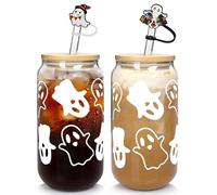 ANOTION Halloween Cups - 20oz Beer Can Glasses with Lid & Straw, Tumbler Coffee Cups, Decor & Cookie Jar Glassware, Water Bottles