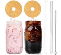 ANOTION Mason Jar with Lid and Straw, 32oz Wide Mouth Cup Reusable Drinking Glasses Tumbler Smoothie Water Bottles for Iced Coffee Margaritas Ice Cream Juice Cocktail Travel Office Home