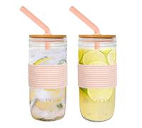 ANOTION Wide Mouth Mason Jar Drinking Glasses Tumbler, 24oz, with Lid and Straw, 2 Pack