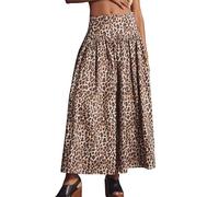 Anoumcy Leopard Print Skirt for Women Elegant Long Flowy Maxi Cheetah Print Skirt High Waist Aline Animal Print Skirts, Brown, XL