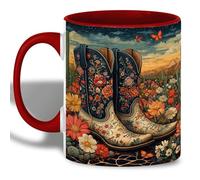 ANOVRA Floral Cowboy Boots Mug, Western Wildflower Field Coffee Mug with Sunset Desert Scene, Country Cowgirl Ceramic Cup, Gift for Western Lovers, Her, Farmhouse Decor, 11oz