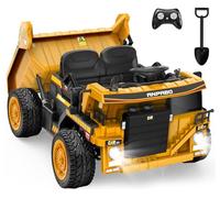 ANPABO - 24V Dump Truck, 2x75W Powerful Motors, Up to 4.4Mph, EVA Tires, Construction Vehicle with Electric Dump Bed and Extra Shovel, Spacious 19" Seat