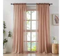Anpark Elegant Blush Pink Sheer Curtains 63 Inch Length for Bedroom Living Room Light Filtering Cotton Linen Farmhouse Semi Sheer Drapes Natural Voile Curtains Rod Pocket, W52 x L63 in, 2 Panels