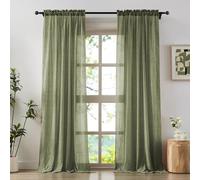 Anpark Elegant Sage Green Sheer Curtains 90 Inches Long for Living Room, Bedroom Cotton Linen Textured Light Filtering Semi Sheer Curtains Natural Voile Drapes Rod Pocket, W52 x L90 in, 2 Panels