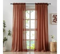 Anpark Elegant Terracotta Cotton Sheer Curtains 54 Inch Length for Bedroom, Soft Linen Semi Sheer Curtains Light Filtering Privacy Voile Drapes for Living Room Rod Pocket, W52 x L54 in, 2 Panels
