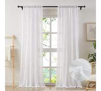 Anpark Elegant White Sheer Curtains 90 Inches Long for Living Room, Bedroom Light Filtering Semi Sheer Linen Curtains Natural Cotton Textured Voile Drapes Rod Pocket, W52 x L90 in, 2 Panels