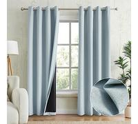 Anpark Light Blue 100% Blackout Curtains for Bedroom Decorations, Thermal Insulated Linen Look Grommet Window Curtain Drapes with Black Back for Living Room, 52 x 63 Inch Length, 2 Panels